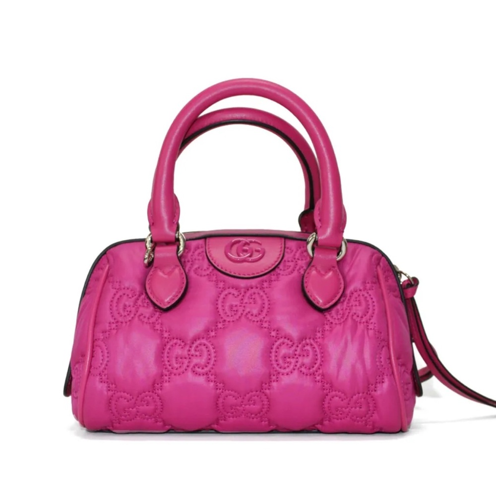 Gucci GG Matelassé Mini Boston 2-way bag in pink nylon and leather - Picture 2 of 16